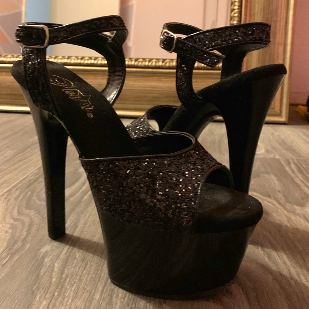 Pleasers - black, 6 inch, glitter, size 7